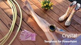  Presentation with cup coffee - Cool new PPT theme with woman with cup of coffee backdrop and a  colored foreground