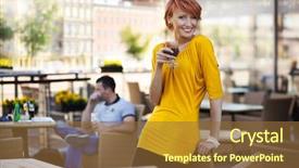  Presentation with hot and cold coffee cup - Colorful theme enhanced with woman with cup of coffee backdrop and a  colored foreground