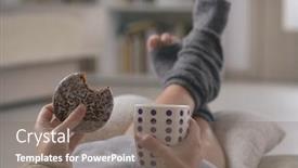  Presentation with isolation - Colorful presentation design enhanced with woman-with-cup-of-hot backdrop and a gray colored foreground