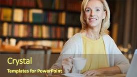  Presentation with tea cup - Beautiful presentation theme featuring woman with cup of tea backdrop and a  colored foreground