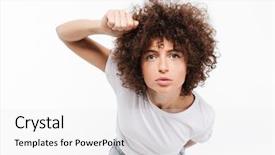  Presentation with curly hair - Cool new presentation theme with knock door - young casual woman with curly backdrop and a white colored foreground