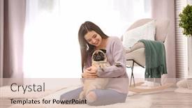  Presentation with friendship - Presentation theme with woman with cute dog at home friendship between pet and owner background and a lemonade colored foreground