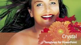  Presentation with dark - Slides enhanced with woman with dark hair holding background and a coral colored foreground