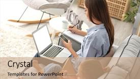  Presentation with home office - Colorful slide deck enhanced with  backdrop and a  colored foreground