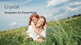  Presentation with daughter - Cool new presentation theme with woman-with-daughter-with-laptop backdrop and a light blue colored foreground