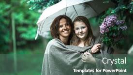  Presentation with under umbrella - Theme featuring woman-with-daughter background and a ocean colored foreground