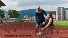  Presentation with disability - Presentation design featuring woman-with-disability background and a tawny brown colored foreground