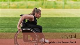  Presentation with autonomous driving - Presentation design having woman-with-disablity-driving background and a red colored foreground