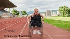 Presentation with driving - Presentation design featuring woman-with-disablity-driving background and a coral colored foreground