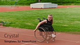  Presentation with man watching woman preparing vegetables - Presentation theme with woman-with-disablity-driving background and a coral colored foreground