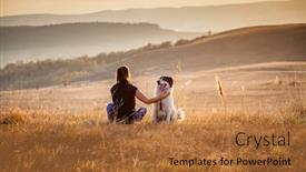  Presentation with relaxing - Beautiful presentation theme featuring woman-with-dog-relaxing backdrop and a red colored foreground