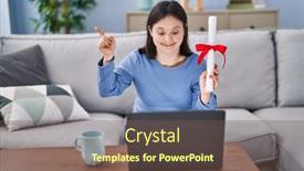  Presentation with diploma - Presentation theme enhanced with woman-with-down-syndrome-holding background and a violet colored foreground