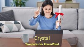  Presentation with diploma - PPT theme having woman-with-down-syndrome-holding background and a violet colored foreground