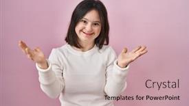  Presentation with hands down - Slide set enhanced with woman-with-down-syndrome-standing background and a soft green colored foreground