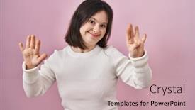  Presentation with down syndrome - Slide set having woman-with-down-syndrome-standing background and a soft green colored foreground
