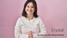  Presentation with hands down - Presentation theme featuring woman-with-down-syndrome-standing background and a  colored foreground