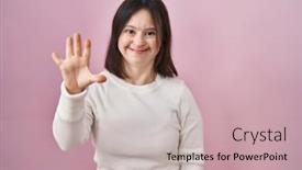  Presentation with down syndrome - PPT theme enhanced with woman-with-down-syndrome-standing background and a soft green colored foreground