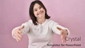  Presentation with hug - PPT theme enhanced with woman-with-down-syndrome-standing background and a soft green colored foreground