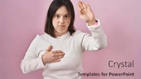  Presentation with dental down syndrome - Presentation design with woman-with-down-syndrome-standing background and a coral colored foreground