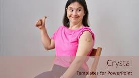  Presentation with band - Slide set featuring woman-with-down-syndrome-wearing background and a coral colored foreground