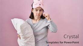  Presentation with down syndrome - PPT theme with woman-with-down-syndrome-wearing background and a coral colored foreground