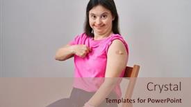  Presentation with aid - Presentation theme having woman-with-down-syndrome-wearing background and a coral colored foreground