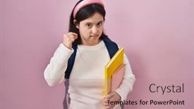  Presentation with lips mouth - Presentation theme consisting of woman-with-down-syndrome-wearing background and a coral colored foreground