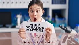  Presentation with donation - Slides having woman-with-down-syndrome-working background and a coral colored foreground