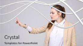  Presentation with wires - Colorful PPT layouts enhanced with woman with electrical cables or wires curved lines backdrop and a light gray colored foreground