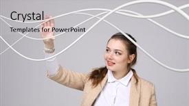 Presentation with wires - Amazing slide deck having woman with electrical cables or wires curved lines backdrop and a light gray colored foreground