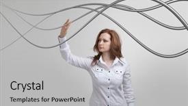 Presentation with wires - Amazing slides having woman with electrical cables or wires curved lines backdrop and a light gray colored foreground