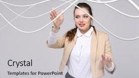  Presentation with wires - PPT theme with woman with electrical cables or wires curved lines background and a light gray colored foreground