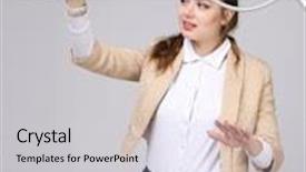  Presentation with wires - Amazing presentation theme having woman with electrical cables or wires curved lines backdrop and a light gray colored foreground