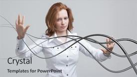  Presentation with wires - Presentation theme enhanced with woman with electrical cables or wires curved lines background and a light gray colored foreground