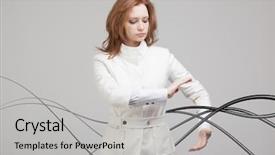  Presentation with wires - Theme consisting of woman with electrical cables or wires curved lines background and a light gray colored foreground