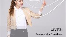  Presentation with wires - PPT theme with woman with electrical cables or wires curved lines background and a light gray colored foreground