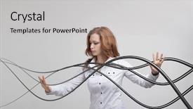  Presentation with wires - PPT layouts consisting of woman with electrical cables or wires curved lines background and a light gray colored foreground