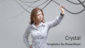  Presentation with cables - Slides with woman with electrical cables or wires curved lines background and a light gray colored foreground