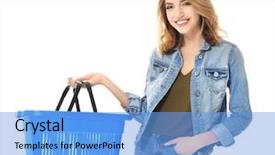  Presentation with woman pushing shopping trolley - Cool new presentation design with woman with empty shopping basket backdrop and a  colored foreground