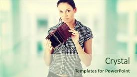  Presentation with bank broke - Cool new PPT theme with woman with empty wallet - broke backdrop and a  colored foreground