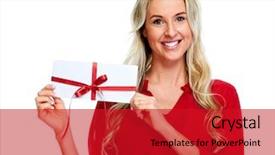 Presentation with bonus - PPT theme featuring woman with envelope christmas gift background and a crimson colored foreground