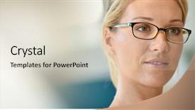  Presentation with eyeglasses - Beautiful slide set featuring woman with eyeglasses reading newspaper backdrop and a soft green colored foreground