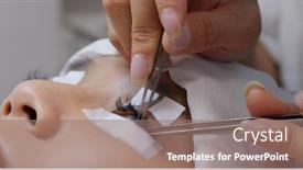  Presentation with beauty salon - Amazing PPT theme having woman with eyelash extension in beauty salon backdrop and a coral colored foreground