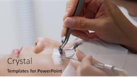  Presentation with beauty salon - Colorful PPT theme enhanced with woman-with-eyelash-extension backdrop and a coral colored foreground