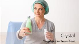  Presentation with bottles - Presentation design having woman with face cream bottles background and a soft green colored foreground