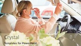  Presentation with face mask - Presentation design consisting of woman-with-face-mask-checks background and a lemonade colored foreground