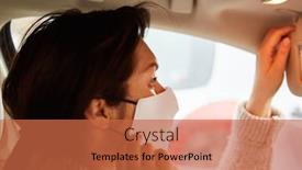  Presentation with checks - Colorful presentation design enhanced with woman-with-face-mask-checks backdrop and a red colored foreground