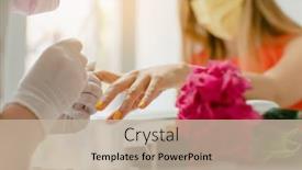  Presentation with nail salon - PPT theme with woman-with-face-mask-during background and a mint green colored foreground
