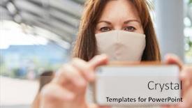  Presentation with bus station - PPT theme having woman-with-face-mask-takes background and a coral colored foreground