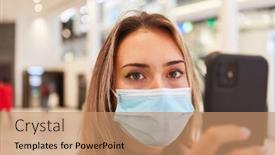  Presentation with face mask - Slide deck consisting of woman-with-face-mask-uses background and a coral colored foreground